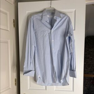 Ermenegildo Zegna Light Blue Striped Dress Shirt. 15 1/2 39. French cuff